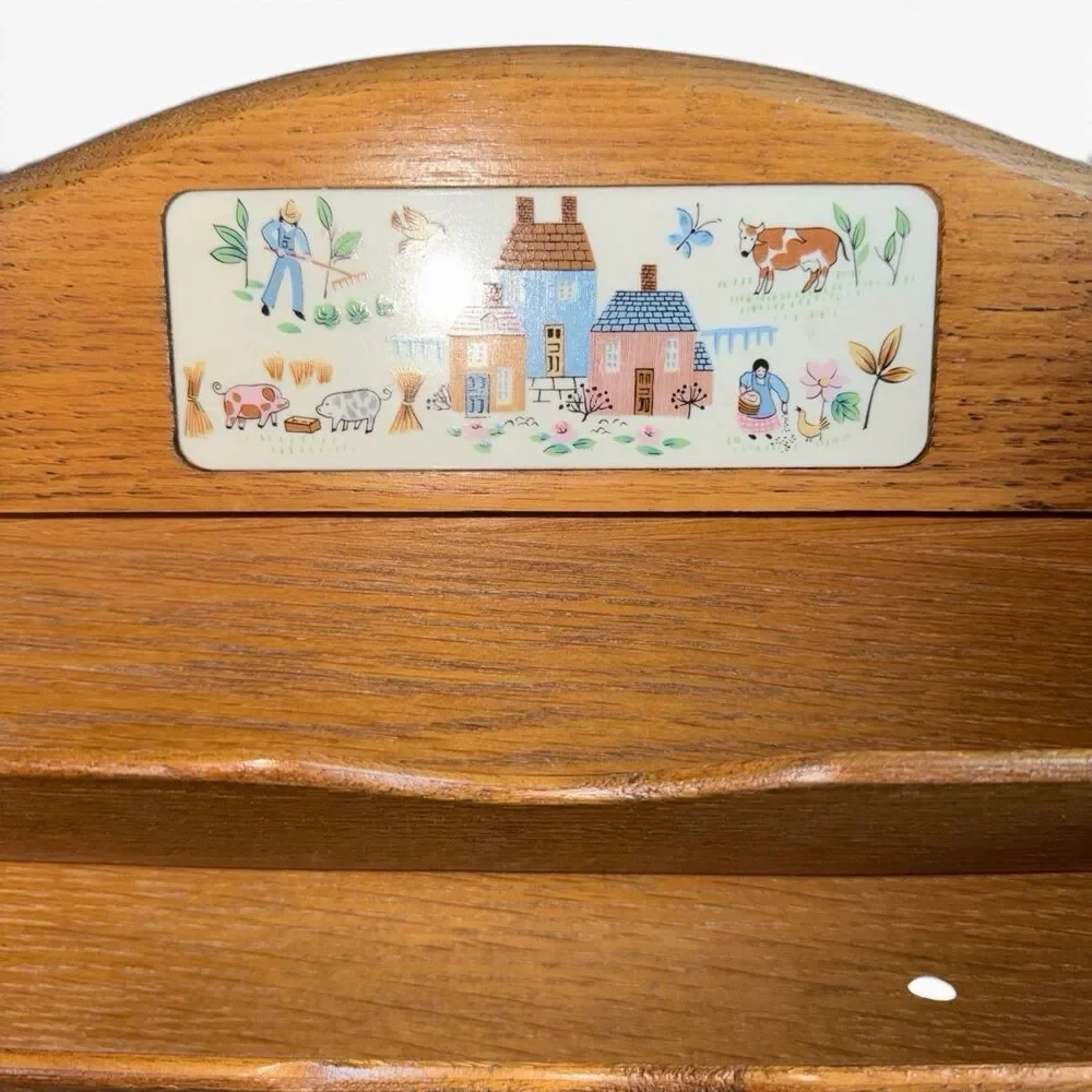 Heartland International Vintage Wood Letter Rack Key Hooks Cottagecore 90s Decor